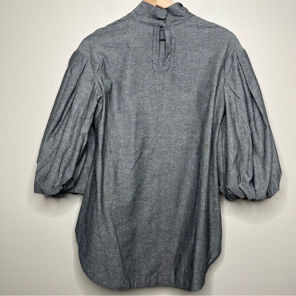 Tish Cox Women Blouse XXS Gray Ballon Sleeve Mock Neck Office Business Keyhole - Picture 4 of 10